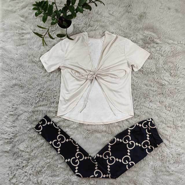 Printed Slit Back Top Casual Pants Set