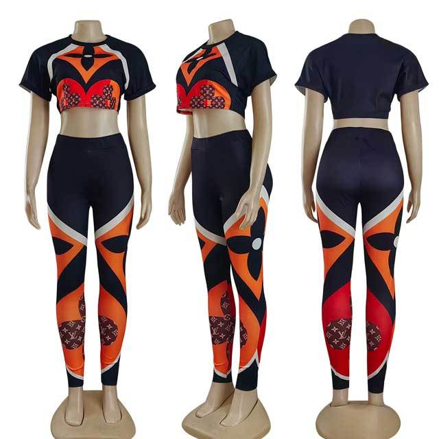 Printed Short Sleeve Casual Jogging Suit