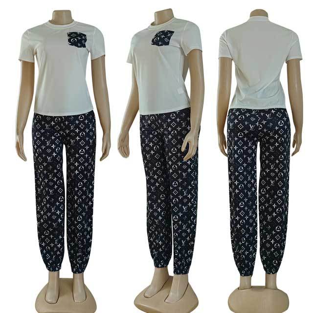 Printed Short Sleeve Casual Pants Set