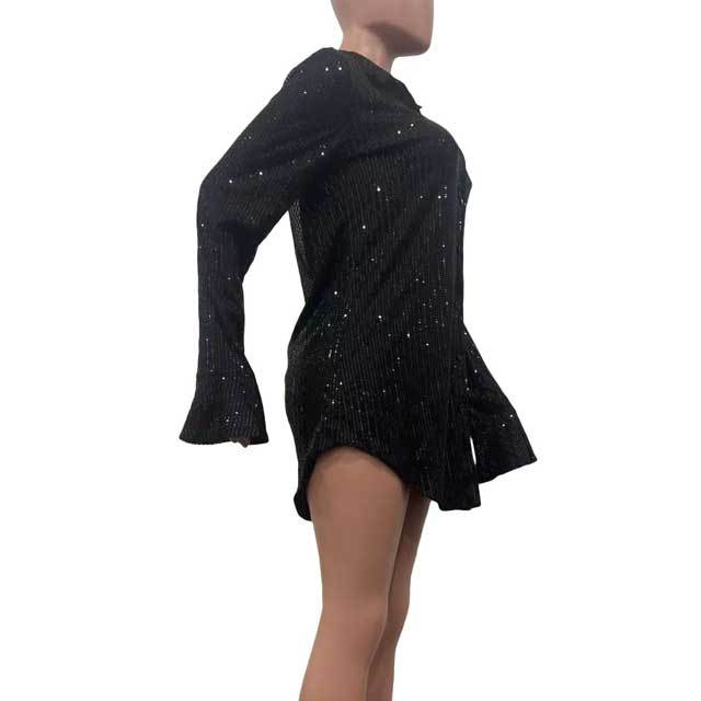 Sequin Bell Sleeve Shirt Dress