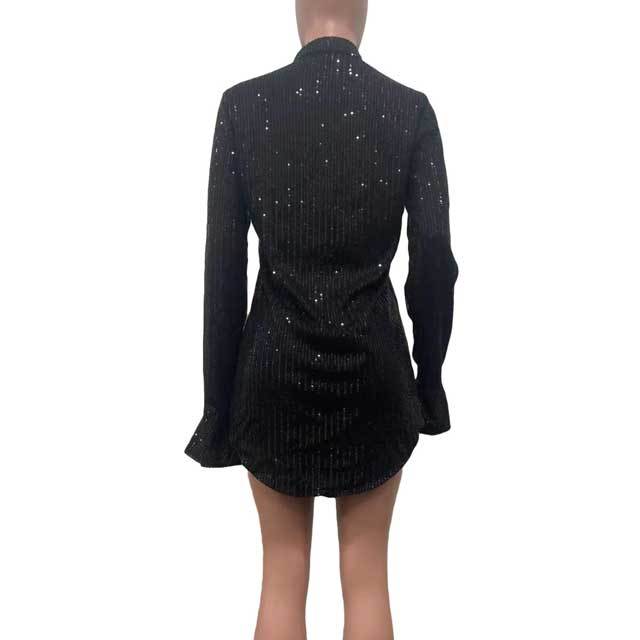 Sequin Bell Sleeve Shirt Dress