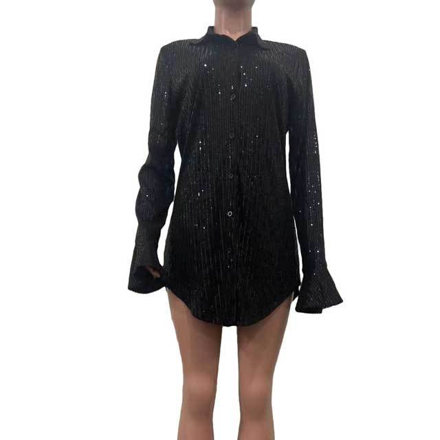 Sequin Bell Sleeve Shirt Dress