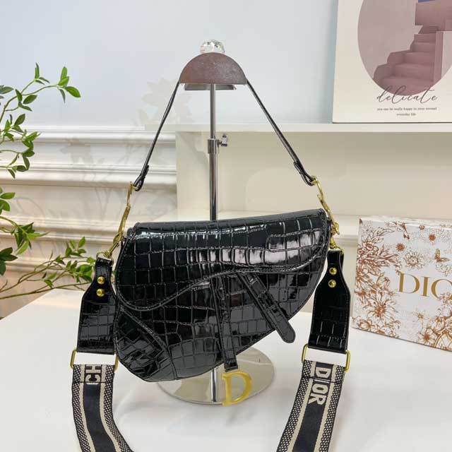 Leather Snakeskin Crossbody Saddle Bag