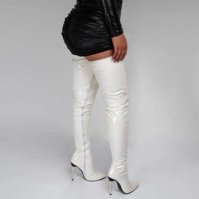 Leather Zipper High Heeled Long Boots