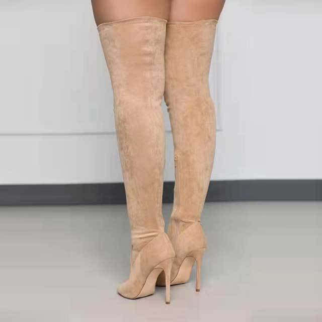 Open Toe High Heeled Suede Boots