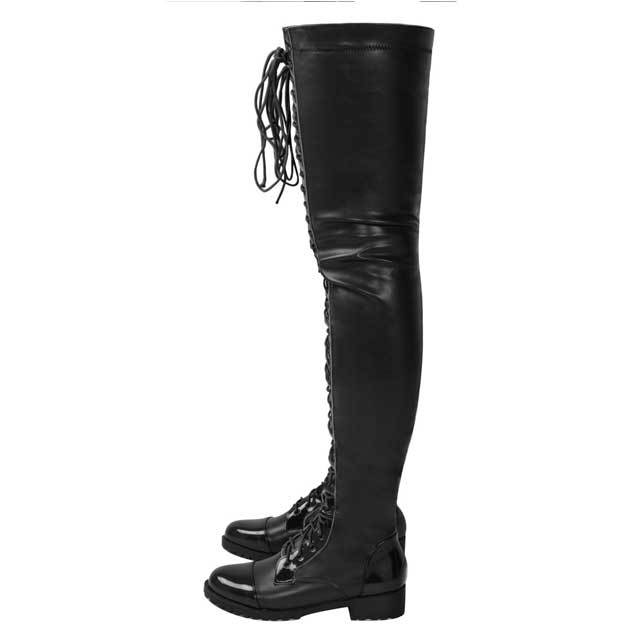 Lace-Up Leather Over Knee Boots