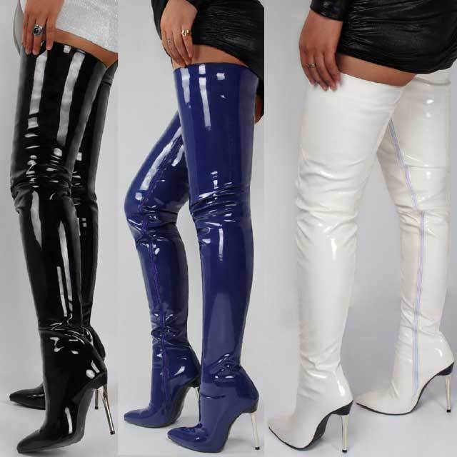 Leather Zipper High Heeled Long Boots