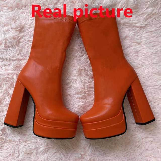 Leather Chunky Heeled Boots