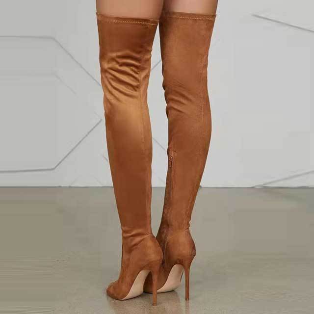 Open Toe High Heeled Suede Boots