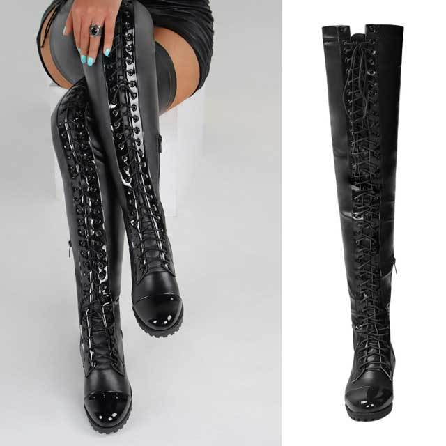 Lace-Up Leather Over Knee Boots