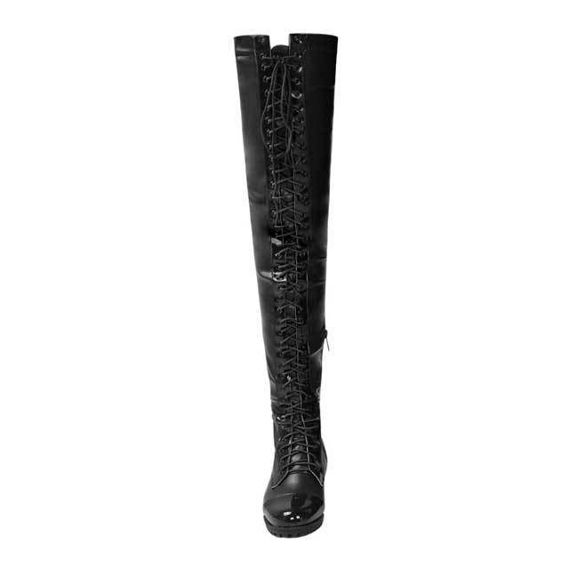 Lace-Up Leather Over Knee Boots