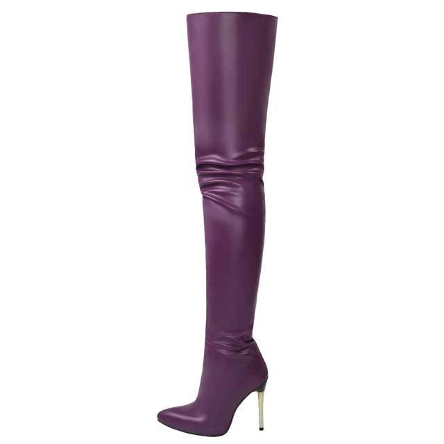 Leather Zipper High Heeled Long Boots