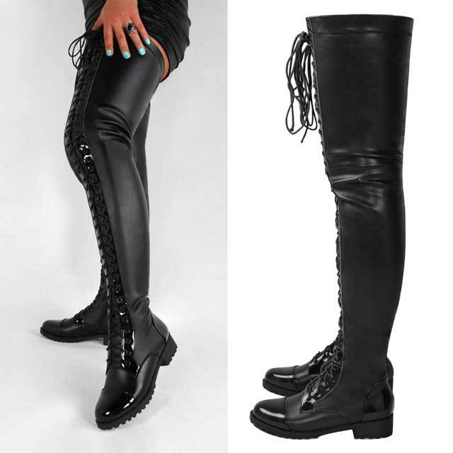 Lace-Up Leather Over Knee Boots