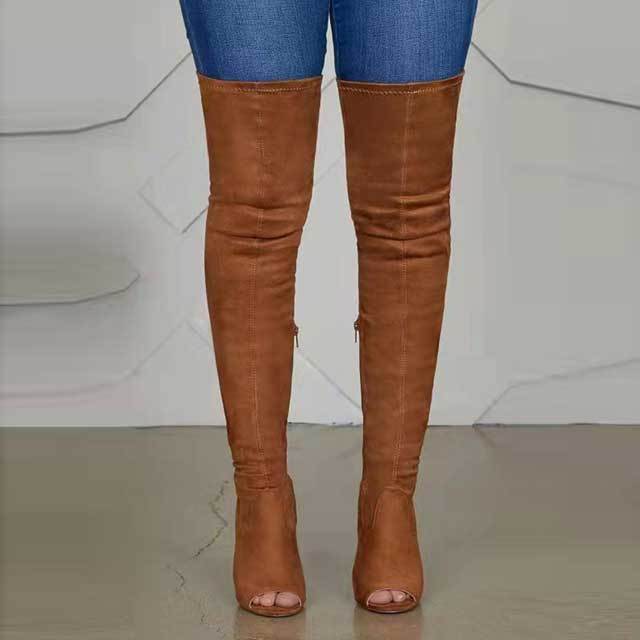 Open Toe High Heeled Suede Boots