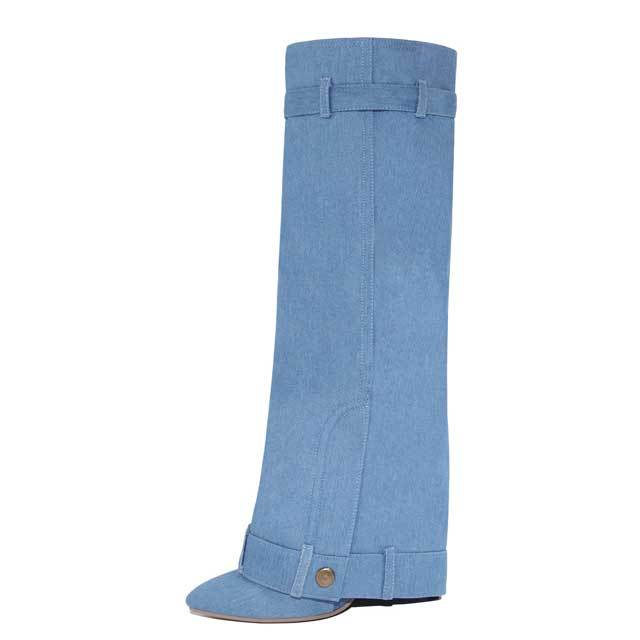 Shark Lock High Heeled Denim Boots