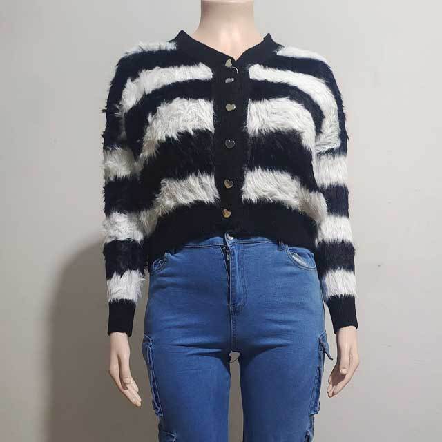 Furry Striped Cardigan