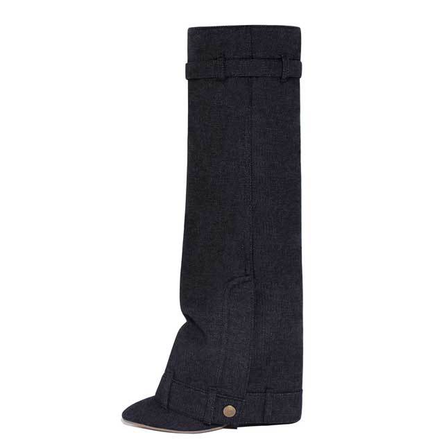 Shark Lock High Heeled Denim Boots
