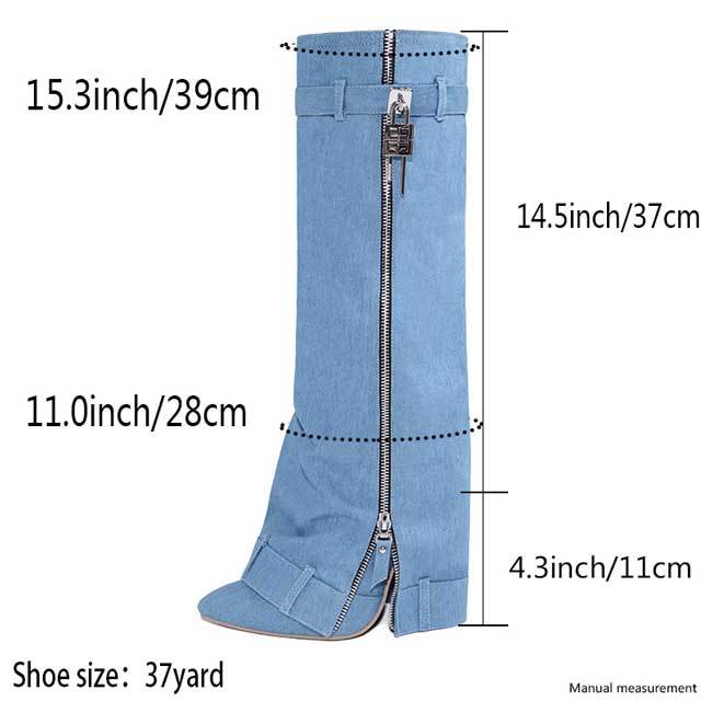 Shark Lock High Heeled Denim Boots