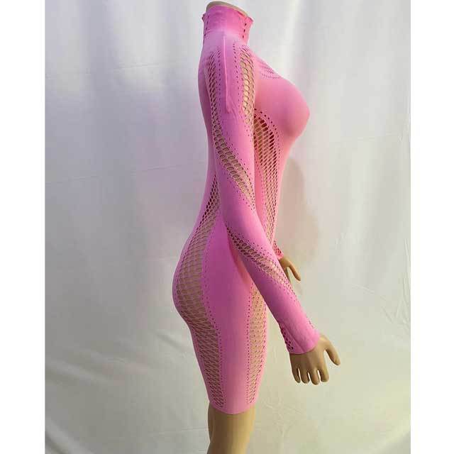Hollow Out Long Sleeve Bodycon Lingerie Dress