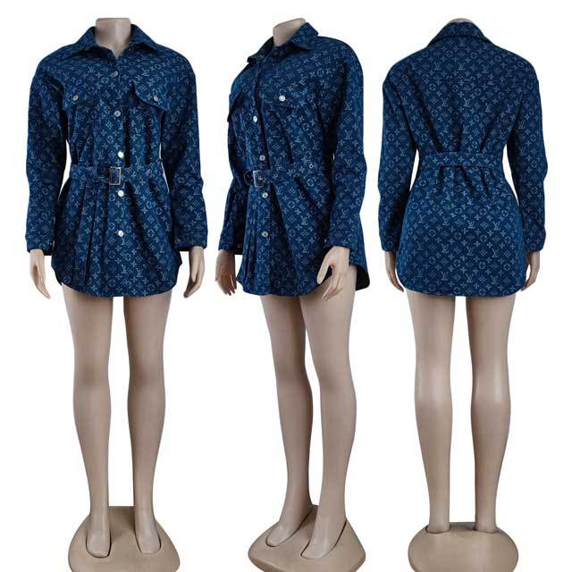Fashion Letter Denim Shirt Dress
