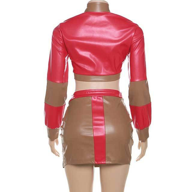 Leather Color Block Skirt Set