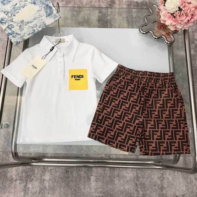 Children Fashion Polo Top Printed Short Set