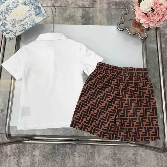 Children Fashion Polo Top Printed Short Set