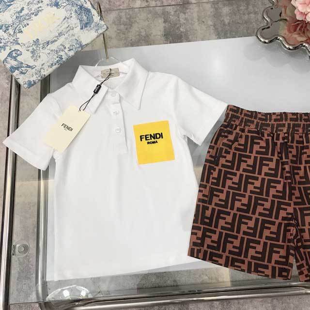 Children Fashion Polo Top Printed Short Set