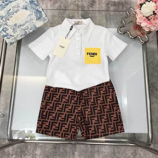 Children Fashion Polo Top Printed Short Set