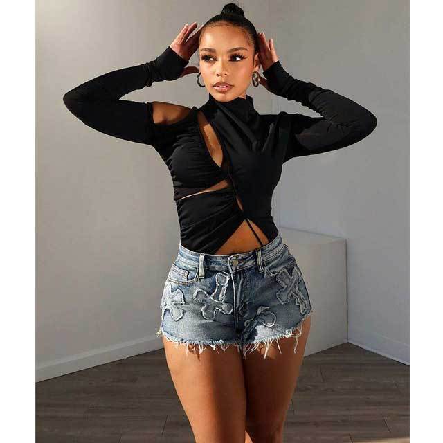 Embroidery Casual Denim Shorts