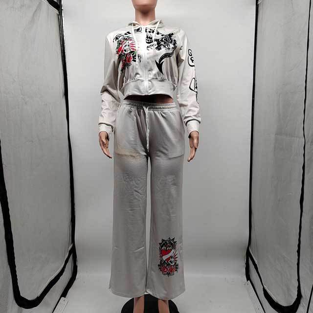 Printed Jacket Top Casual Jogging Pants Suit