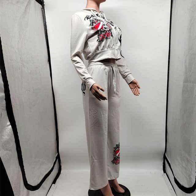 Printed Jacket Top Casual Jogging Pants Suit