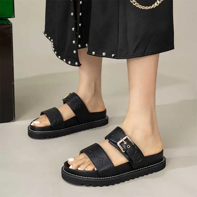 Open Toe Leopard Printed Flat Slides