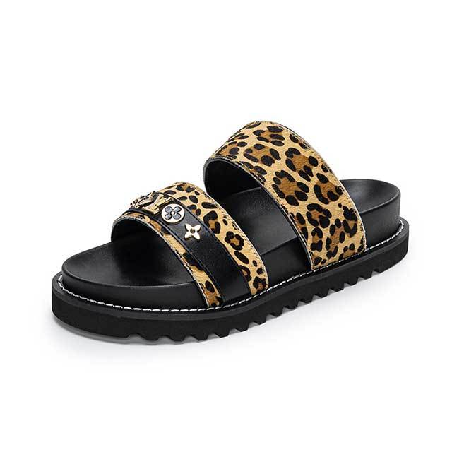 Open Toe Leopard Printed Flat Slides