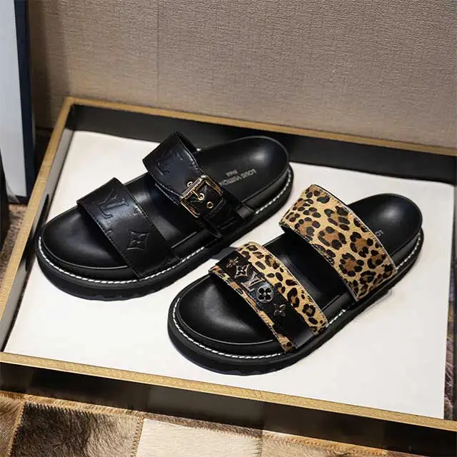 Open Toe Leopard Printed Flat Slides