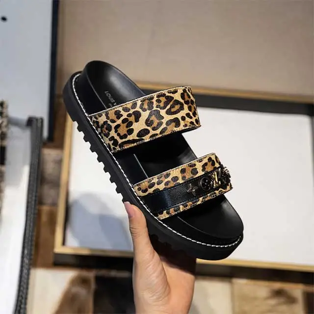 Open Toe Leopard Printed Flat Slides