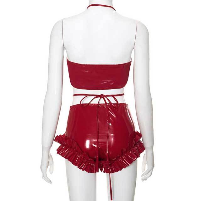 Leather High Waist Ruched Short Set