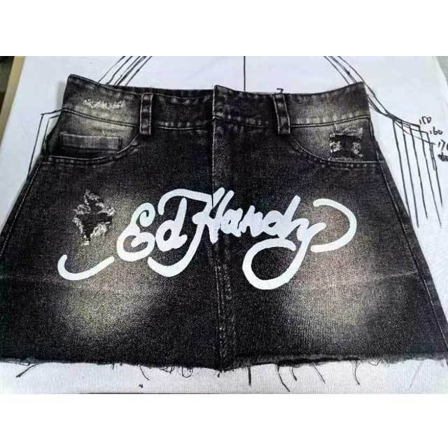 Multi Tattoo Denim Mini Skirt