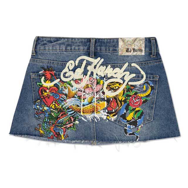 Multi Tattoo Denim Mini Skirt