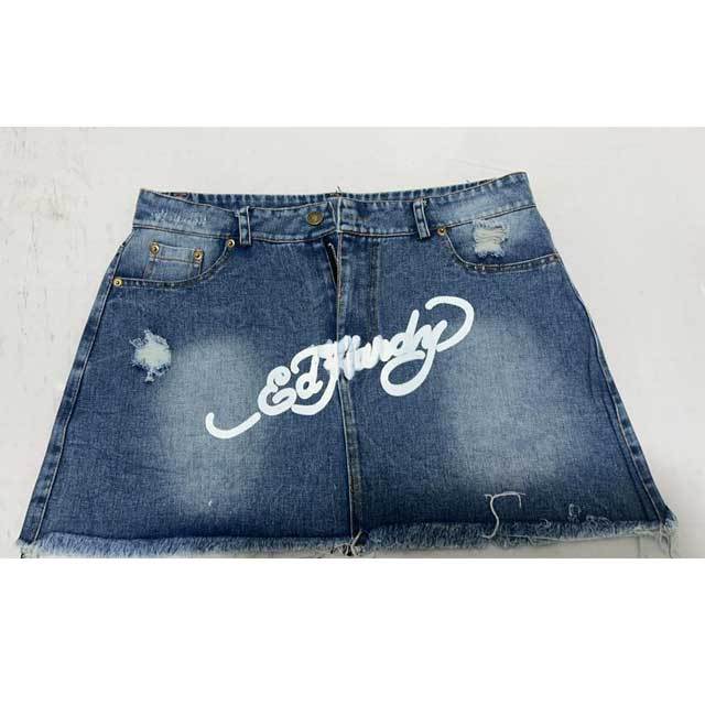 Multi Tattoo Denim Mini Skirt