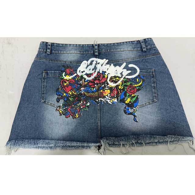 Multi Tattoo Denim Mini Skirt