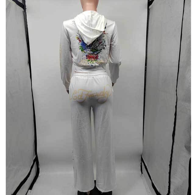 Printed Zipper Jacket Top Casual Jogging Suit