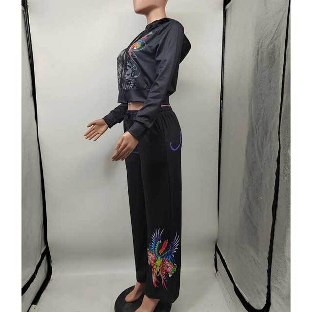 Printed Zipper Jacket Top Casual Jogging Suit