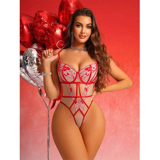 Sheer Mesh Embroidery Lingerie Teddy