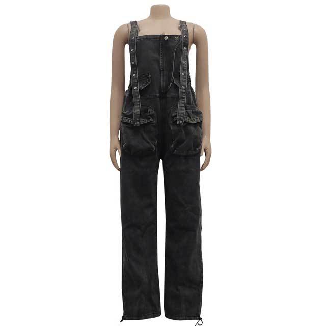 Denim Cargo Jumpsuit Overalls