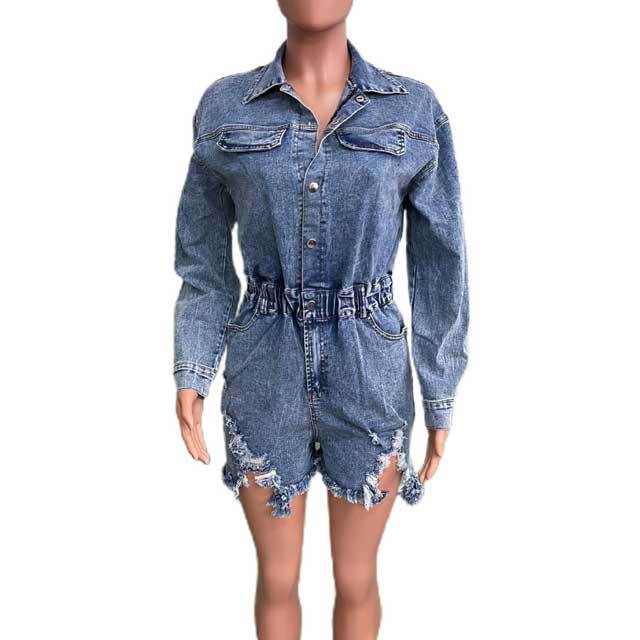 Denim Ripped Romper