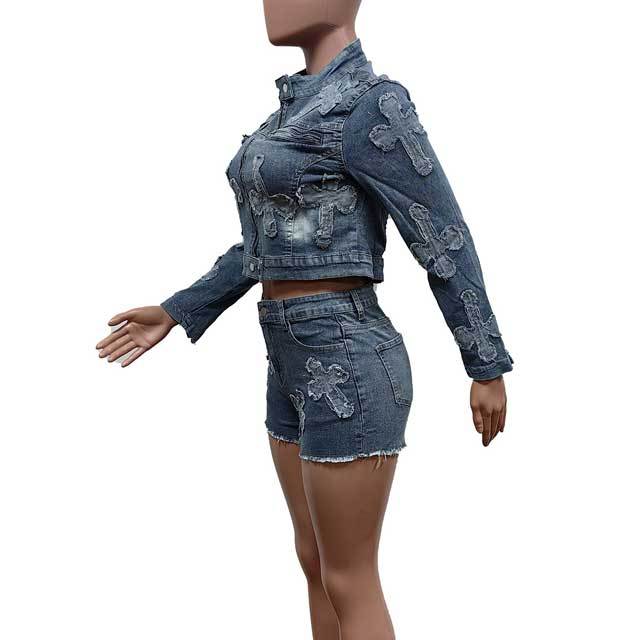 Embroidery Denim Jacket Set