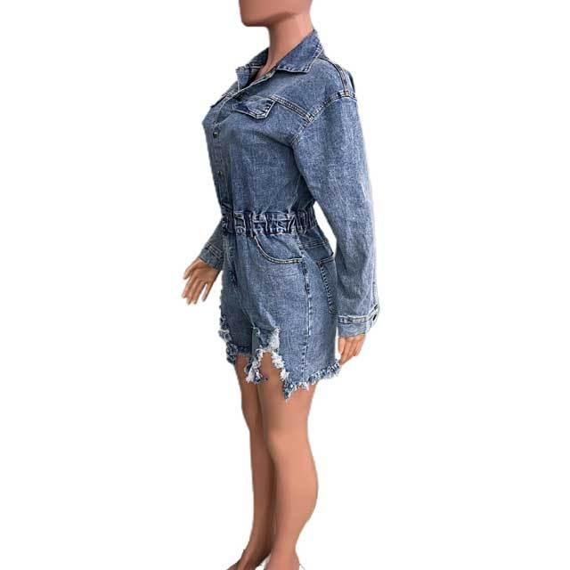 Denim Ripped Romper