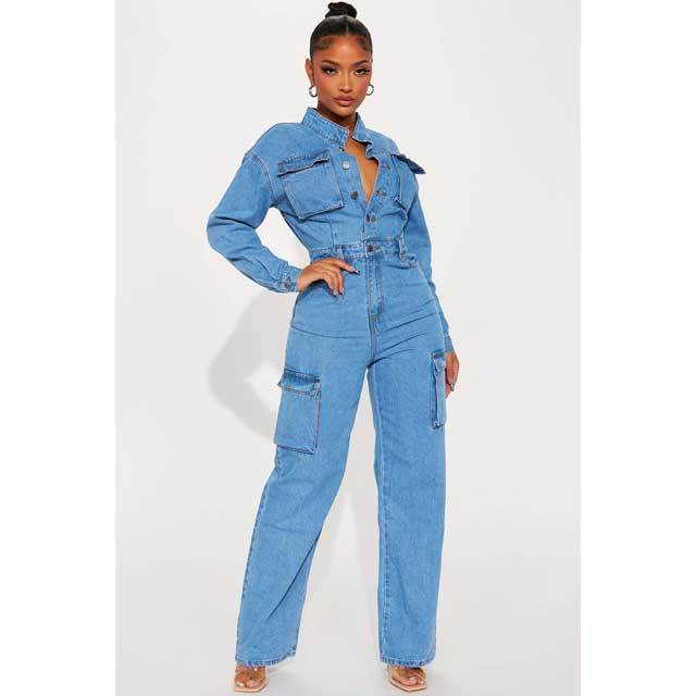 Denim Fashion Cargo Jumpsuit