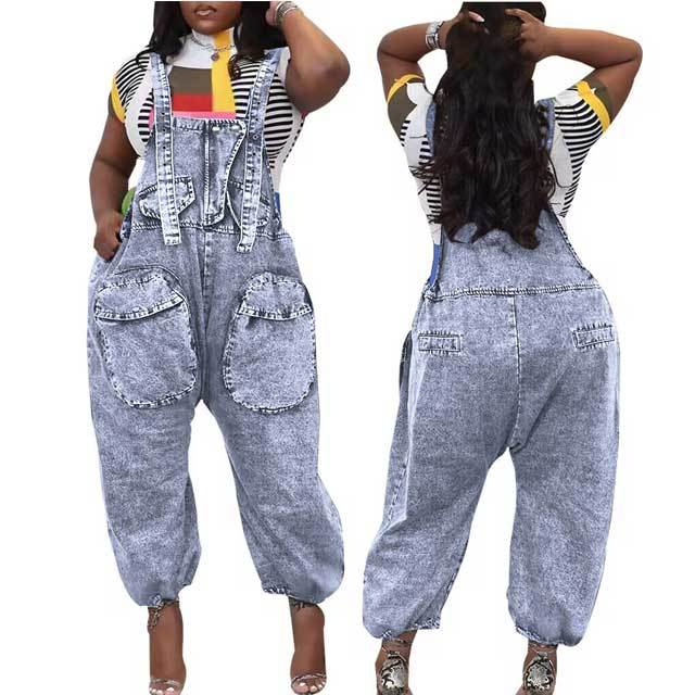 Denim Cargo Jumpsuit Overalls